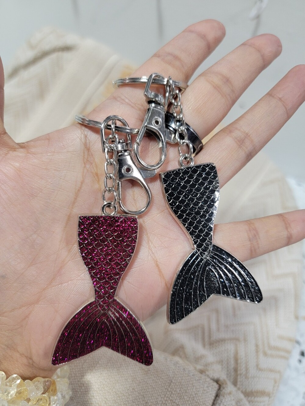 2pcs Mermaid Tail Keychain Charm - Pink and Black